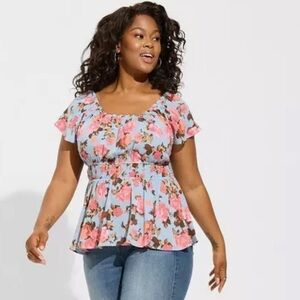 Torrid Babydoll Washable Gauze Short Sleeve Top